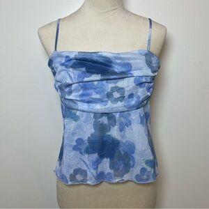 Blue Floral Mesh Cowl Neck Y2K Cami Size XL New With Tags